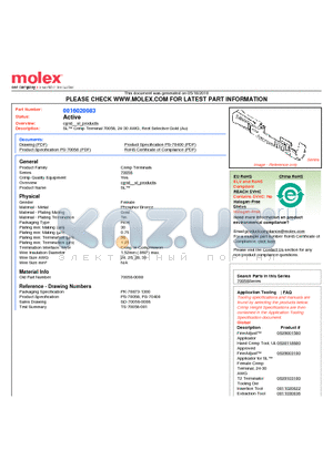 016-02-0083 datasheet - SL Crimp Terminal 70058, 24-30 AWG, Reel Selective Gold (Au)