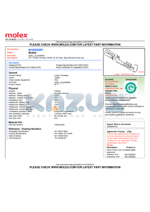 016-02-0097 datasheet - SL Crimp Terminal 70058, 24-30 AWG, Bag Selective Gold (Au)