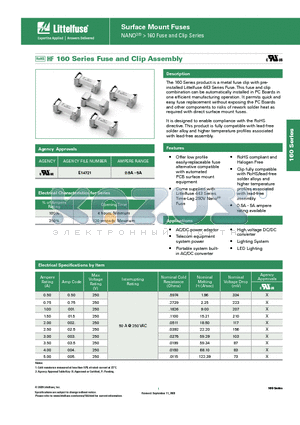 016001.5MR datasheet - 160 Series Fuse and Clip Assembly