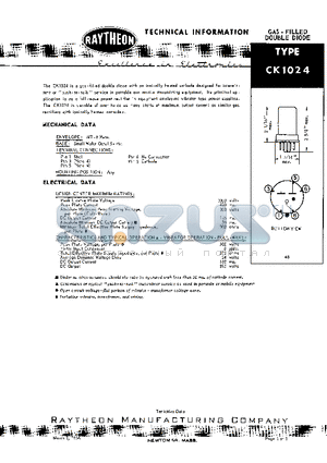 CK1024 datasheet - GAS. FILLED DOUBLE DIODE