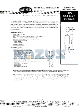 CK1042 datasheet - SUBMINIATURE GAS-FILLED DIODE