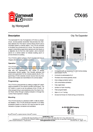 CTX-95 datasheet - City tie expander provides one reverse polarity city connextion for addressable loop