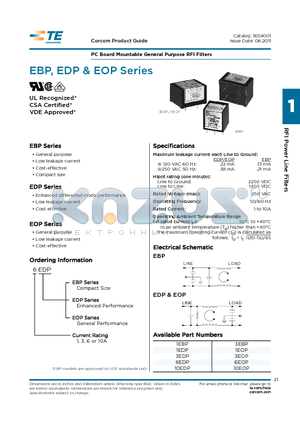 10EDP datasheet - PC Board Mountable General Purpose RFI Filters