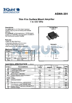 ASMA-201 datasheet - Thin Film Surface Mount Amplifier 1 to 500 MHz