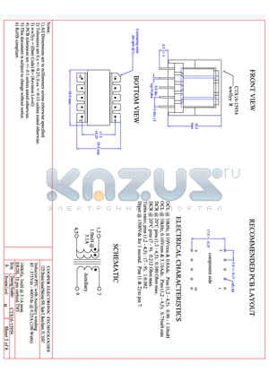 CTX16-15954 datasheet - INDUCTOR, PFC WITH AUXILARY WINDING