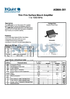 ASMA-301 datasheet - Thin Film Surface Mount Amplifier 1 to 1000 MHz