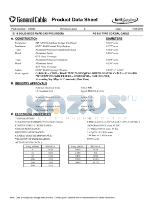 C5889 datasheet - 1C 18 SOLID BCCS FMPE OAS PVC (RISER) RG 6/U TYPE COAXIAL CABLE