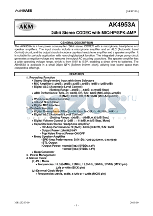 AK4953A datasheet - 24bit Stereo CODEC with MIC/HP/SPK-AMP