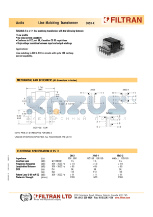 3853 datasheet - Audio Line Matching Transformer