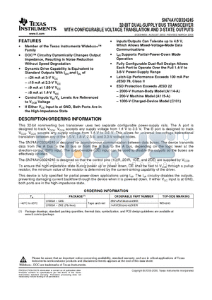 74AVCB324245ZKER datasheet - 32-BIT DUAL-SUPPLY BUS TRANSCEIVER WITH CONFIGURABLE VOLTAGE TRANSLATION AND 3-STATE OUTPUTS