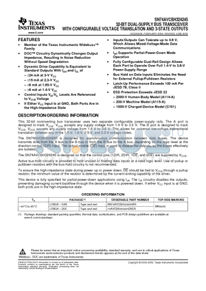 74AVCBH324245ZKER datasheet - 32-BIT DUAL-SUPPLY BUS TRANSCEIVER WITH CONFIGURABLE VOLTAGE TRANSLATION AND 3-STATE OUTPUTS