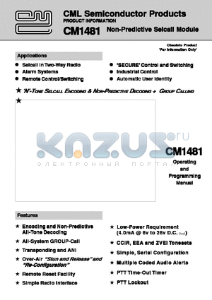 CK1481 datasheet - Non-Predictive Selcall Module