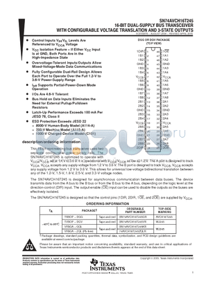 74AVCH16T245ZQLR datasheet - 16-BIT DUAL-SUPPLY BUS TRANSCEIVER WITH CONFIGURABLE VOLTAGE TRANSLATION AND 3-STATE OUTPUTS