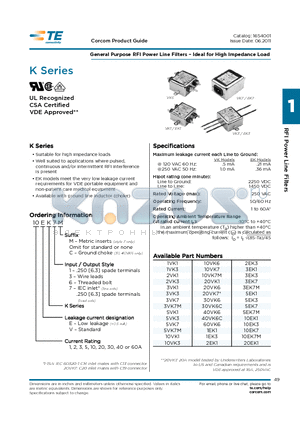 10EK7M datasheet - General Purpose RFI Power Line Filters  Ideal for High Impedance Load