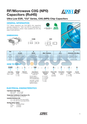 CU0131100BAT4A datasheet - Ultra Low ESR, CU Series, C0G (NP0) Chip Capacitors