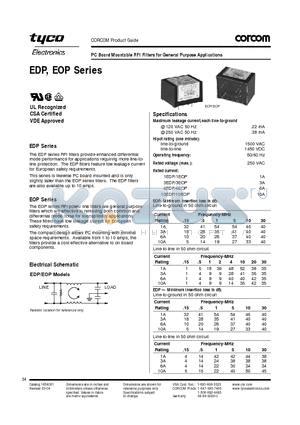 10EOP datasheet - PC Board Mountable RFI Filters for General Purpose Applications