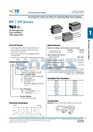 10EP3 datasheet - Dual Stage RFI Power Line Filters for Switching Mode Power Supplies