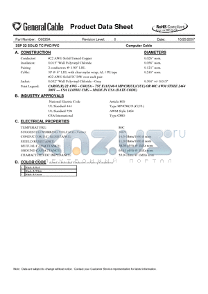 C6035A datasheet - 3SP 22 SOLID TC PVC/PVC Computer Cable