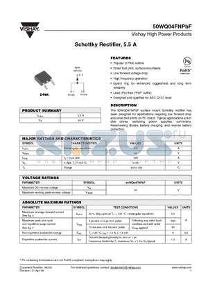 50WQ04FNPBF datasheet - Schottky Rectifier, 5.5 A