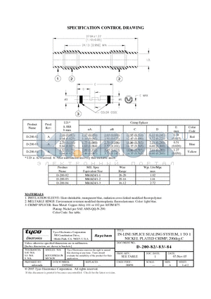 C60253-000 datasheet - IN-LINE SPLICE SEALING SYSTEM, 1 TO 1 NICKEL PLATED CRIMP, 200deg.C