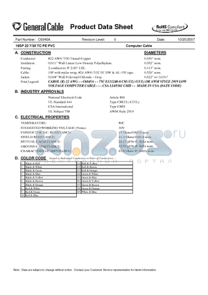 C6045A datasheet - 19SP 22 7/30 TC PE PVC Computer Cable