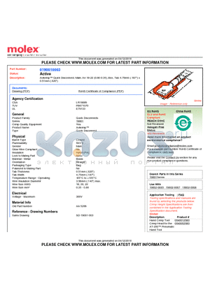 0190010003 datasheet - Avikrimp Quick Disconnect, Male, for 18-22 (0.80-0.35), Box, Tab 4.75mm (.187