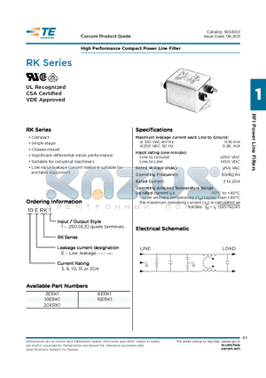 10ERK1 datasheet - High Performance Compact Power Line Filter