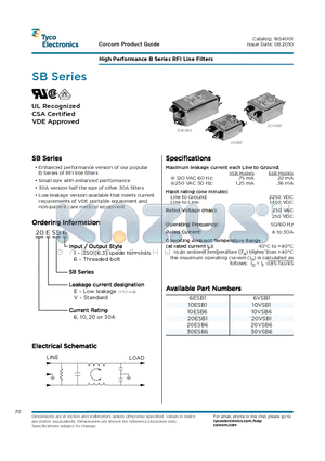 10ESB1 datasheet - High Performance B Series RFI Line Filters
