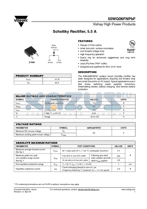 50WQ06FNPBF datasheet - Schottky Rectifier, 5.5 A