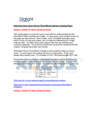 019-0511-300 datasheet - Important notes about Classic Panel Mount Indicator Catalog Pages