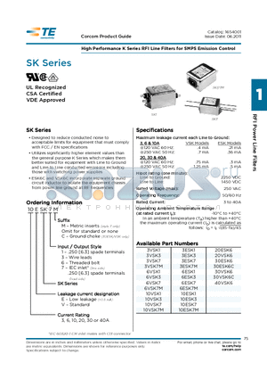 10ESK3 datasheet - High Performance K Series RFI Line Filters for SMPS Emission Control