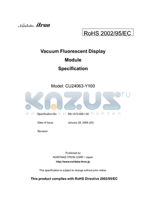 CU24063-Y100 datasheet - Vacuum Fluorescent Display Module Specification