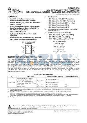 74AVCH2T45DCUTE4 datasheet - DUAL-BIT DUAL-SUPPLY BUS TRANSCEIVER WITH CONFIGURABLE VOLTAGE TRANSLATION AND 3-STATE OUTPUTS