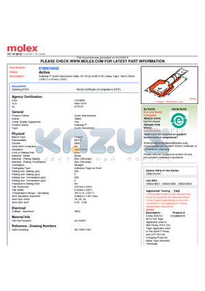 0190010002 datasheet - Avikrimp Quick Disconnect, Male, for 18-22 (0.80-0.35), Mylar Tape, Tab 6.35mm (.250
