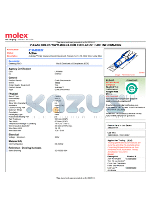 0190020027 datasheet - Avikrimp Fully Insulated Quick Disconnect, Female, for 14-16 AWG Wire, Metal Strip