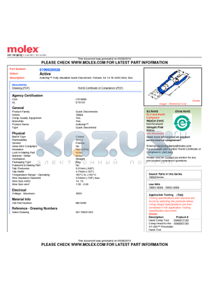 0190020028 datasheet - Avikrimp Fully Insulated Quick Disconnect, Female, for 14-16 AWG Wire, Box