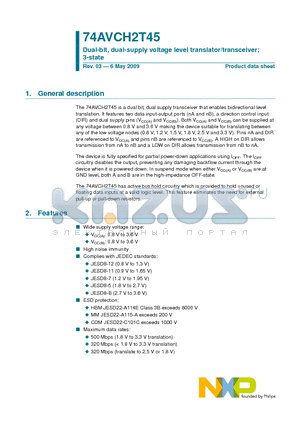 74AVCH2T45GT datasheet - Dual-bit, dual-supply voltage level translator/transceiver; 3-state
