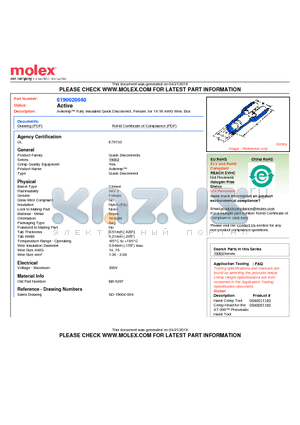 0190020040 datasheet - Avikrimp Fully Insulated Quick Disconnect, Female, for 14-16 AWG Wire, Box