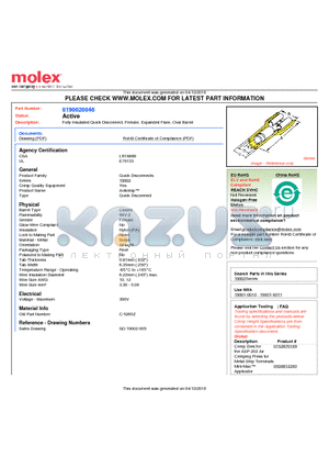 0190020046 datasheet - Fully Insulated Quick Disconnect, Female, Expanded Flare, Oval Barrel