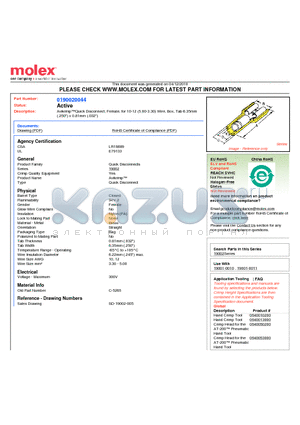 0190020044 datasheet - Avikrimp Quick Disconnect, Female, for 10-12 (5.00-3.30) Wire, Box