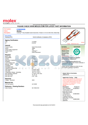 0190020059 datasheet - Avikrimp Fully Insulated Quick Disconnect, Female, for 18-22 AWG Wire, Metal Strip