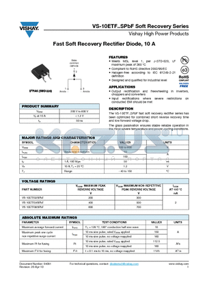 10ETF02STRRPBF datasheet - Fast Soft Recovery Rectifier Diode, 10 A