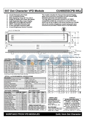 CU40025SCPB-W6J datasheet - 5X7 Dot Character VFD Module