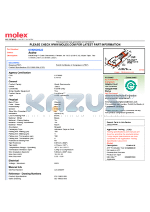 0190030023 datasheet - InsulKrimp Quick Disconnect, Female, for 18-22 (0.80-0.35), Mylar Tape, Tab4.75mm (.187