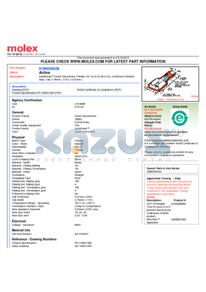 0190030028 datasheet - InsulKrimp Quick Disconnect, Female, for 18-22 (0.80-0.35), Continuous MoldedStrip, Tab 2.79mm (.110