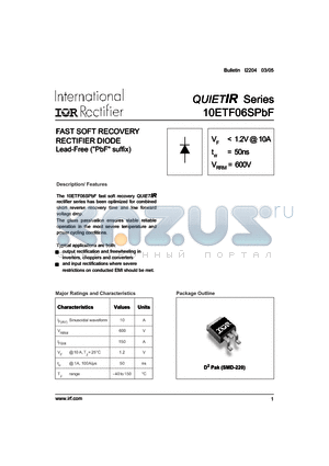 10ETF06SPBF datasheet - FAST SOFT RECOVERY RECTIFIER DIODE