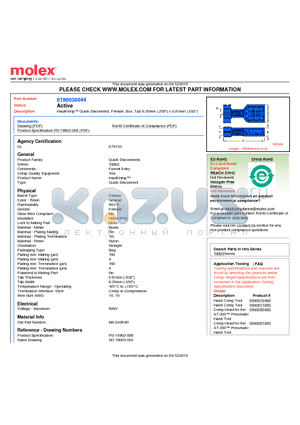 0190030044 datasheet - InsulKrimp Quick Disconnect, Female, Box, Tab 6.35mm (.250