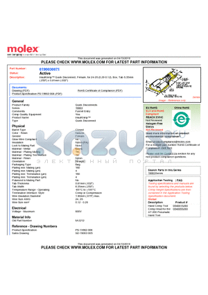 0190030071 datasheet - InsulKrimp Quick Disconnect, Female, for 24-26 (0.20-0.12), Box, Tab 6.35mm(.250