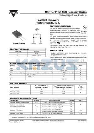 10ETF10FPPBF datasheet - Fast Soft Recovery Rectifier Diode, 10 A