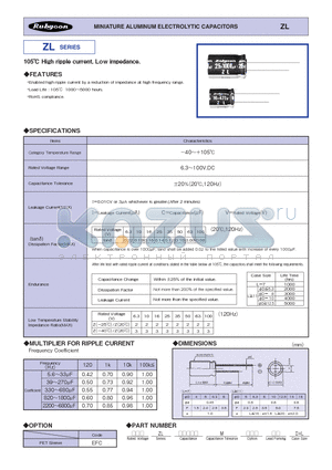 50ZL100MEFC8X11.5 datasheet - 105 High ripple current, Low impedance.